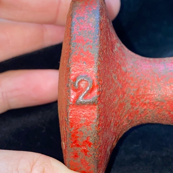 Vintage, MCM, Single EMENEE “B” 2lb. Red Metal Hand Weight, Dumbbell - Picture 9 of 11